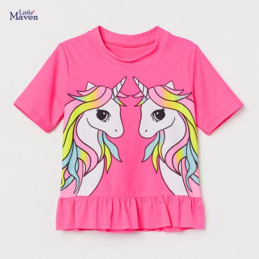 Girls T-shirt European and American childrens clothing summer new short sleeve children T-shirt knit cotton