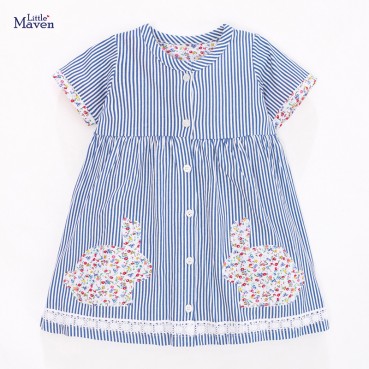 Girls dresses Europe and the United States childrens clothing summer new short sleeve children skirt woven childrens