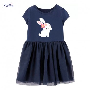 Child skirt summer new European and American childrens clothing girls dress cartoon printing network yarn children