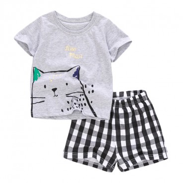 Tong suit European and American style summer new short-sleeved childrens suit cotton boys set