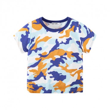 2021 new childrens camouflage short sleeve T-shirt tide brand boys full printing tops direct