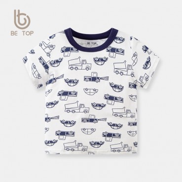 2021 new summer childrens clothing baby car full print childrens short-sleeved T-shirt cartoon boys top