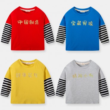 Childrens new childrens long-sleeved T-shirt Leak cotton single clothes boys autumn bottoming shirt tide wholesale