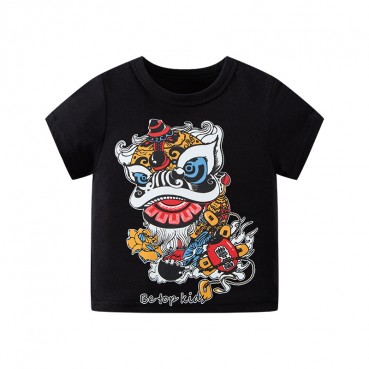 2021 childrens clothing wholesale Chinese style childrens summer short-sleeved T-shirt cotton lion dance dance