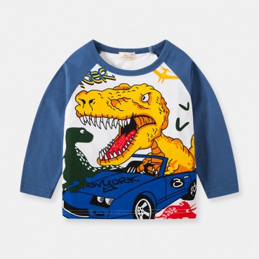 Childrens clothing Korean version of the autumn children dinosaur plug-in boys long sleeve T-shirt cotton bottoming