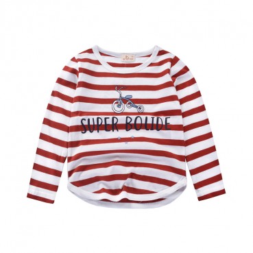 Spot spring Korean version of the child neutral childrens clothing striped cotton long sleeve round neck T-shirt tide