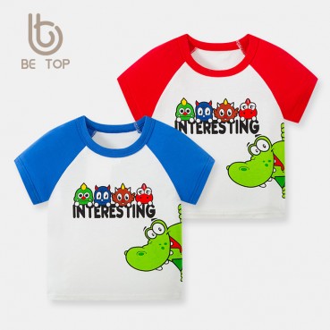 2021 new childrens cartoon short-sleeved T-shirt boys inserted sleeper sweatshirt baby tops qi summer cotton clothing