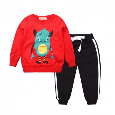 2021 spring sports neutral children set cartoon cotton trousers long-sleeved two-piece childrens clothing