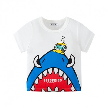 2021 new summer boys cartoon shark top children short-sleeved T-shirt baby sweatshirt manufacturers direct