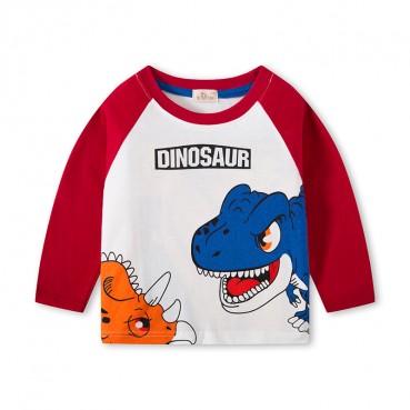 Childrens clothing autumn children cotton bottoming shirt boys dinosaur long sleeve T-shirt round collar shoulder