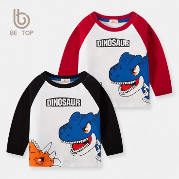 Childrens clothing autumn children cotton bottoming shirt boys dinosaur long sleeve T-shirt round collar shoulder