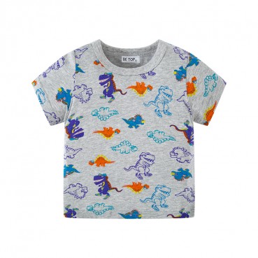 2021 summer new childrens clothing childrens dinosaur full printing brand boys top short-sleeved T-shirt wholesale