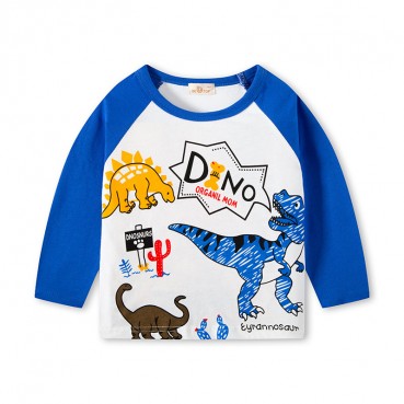 Childrens clothing Korean version of the autumn children dinosaur plug-in boys long sleeve T-shirt cotton bottoming