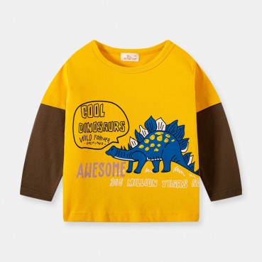 Childrens clothing autumn new Korean dinosaur tie T-shirt childrens long-sleeved boy bottoming shirt tide