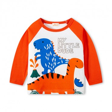 Childrens clothing Korean version of the autumn children dinosaur plug-in boys long sleeve T-shirt cotton bottoming