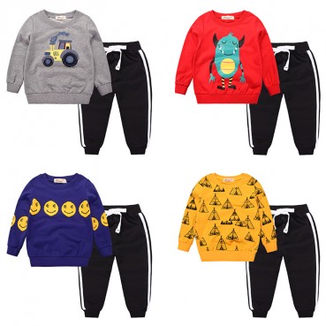 2021 spring sports neutral children set cartoon cotton trousers long-sleeved two-piece childrens clothing