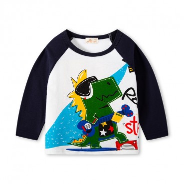 Childrens clothing Korean version of the autumn children dinosaur plug-in boys long sleeve T-shirt cotton bottoming