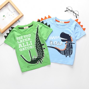 Cartoon Korean version of the summer boy dinosaur printed girl half-sleeved childrens summer dress baby top child