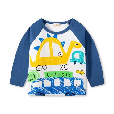 Childrens clothing Korean version of the autumn children dinosaur plug-in boys long sleeve T-shirt cotton bottoming