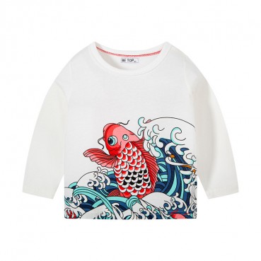 Childrens clothing Chinese-style childrens spring and autumn, long-sleeved T-shirt boys, bottom shirt, cotton, lion