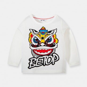 Childrens clothing Chinese-style childrens spring and autumn, long-sleeved T-shirt boys, bottom shirt, cotton, lion