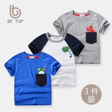 Summer Korean childrens short-sleeved T-shirt boys cotton three-piece childrens clothing 3 pieces of combination