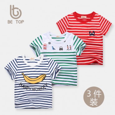 Summer Korean childrens short-sleeved T-shirt boys cotton three-piece childrens clothing 3 pieces of combination