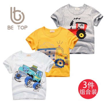 Summer Korean childrens short-sleeved T-shirt boys cotton three-piece childrens clothing 3 pieces of combination