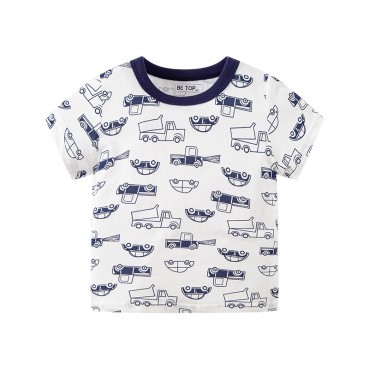 2021 new summer childrens clothing baby car full print childrens short-sleeved T-shirt cartoon boys top