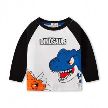 Childrens clothing autumn children cotton bottoming shirt boys dinosaur long sleeve T-shirt round collar shoulder