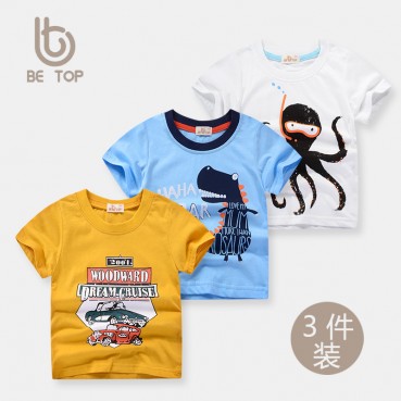 Summer Korean childrens short-sleeved T-shirt boys cotton three-piece childrens clothing 3 pieces of combination