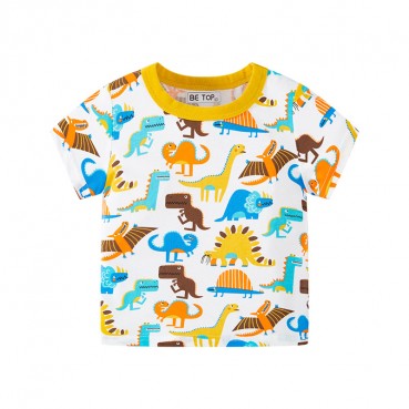 2021 summer new childrens clothing childrens dinosaur full printing brand boys top short-sleeved T-shirt wholesale