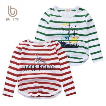 Spot spring Korean version of the child neutral childrens clothing striped cotton long sleeve round neck T-shirt tide