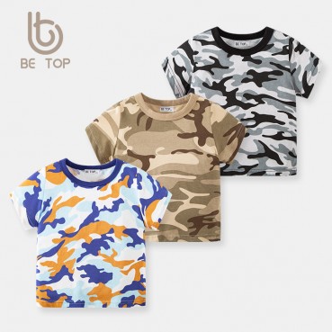 2021 new childrens camouflage short sleeve T-shirt tide brand boys full printing tops direct