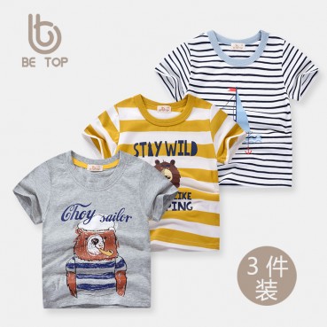 Summer Korean childrens short-sleeved T-shirt boys cotton three-piece childrens clothing 3 pieces of combination