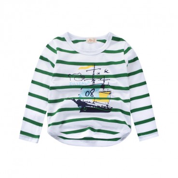 Spot spring Korean version of the child neutral childrens clothing striped cotton long sleeve round neck T-shirt tide