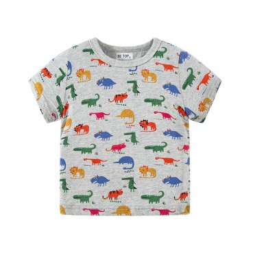 Childrens clothing 2021 summer new childrens clothing children full print dinner short-sleeved baby top short sleeve