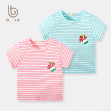 Childrens clothing childrens short-sleeved t-shirt striped Korean girl baby top thin section baby summer dress