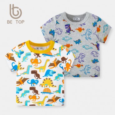 2021 summer new childrens clothing childrens dinosaur full printing brand boys top short-sleeved T-shirt wholesale