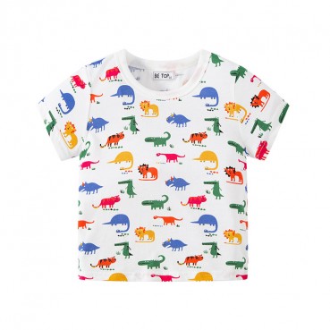 Childrens clothing 2021 summer new childrens clothing children full print dinner short-sleeved baby top short sleeve