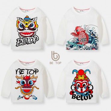 Childrens clothing Chinese-style childrens spring and autumn, long-sleeved T-shirt boys, bottom shirt, cotton, lion