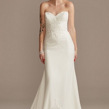 Beaded Bodice Sheer Lace Wedding Dress