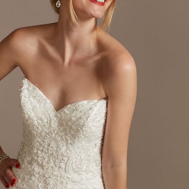 Beaded Bodice Sheer Lace Wedding Dress