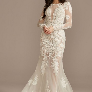 Illusion Keyhole Applique Plus Size Wedding Dress