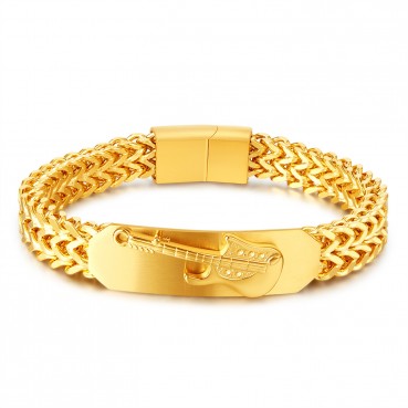 Jewelry Factory Europe and the United States Fashion Retro Stainless Steel Design S three -dimensional Guitar Gold Bracelet Man