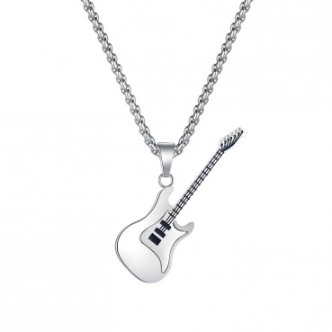 Jewelry personality trend European and American hip -hop stainless steel guitar pendant street classic trendy male titanium steel necklace