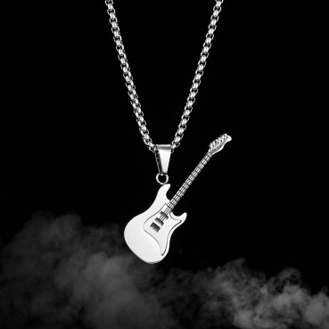 Jewelry personality trend European and American hip -hop stainless steel guitar pendant street classic trendy male titanium steel necklace