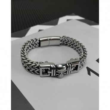 Jewelry European and American hip -hop bangs men's hand ornaments titanium steel rough double -row chain flock magnetic buckle bracelet men