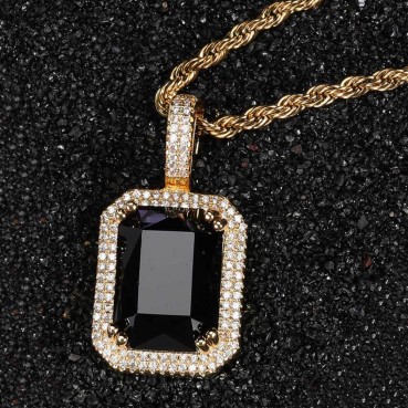 Hip -hop jewelry square color gem pendant necklace accessories micro -mosaic vermiculite tide men's pendant