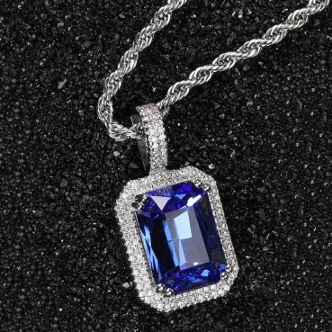 Hip -hop jewelry square color gem pendant necklace accessories micro -mosaic vermiculite tide men's pendant